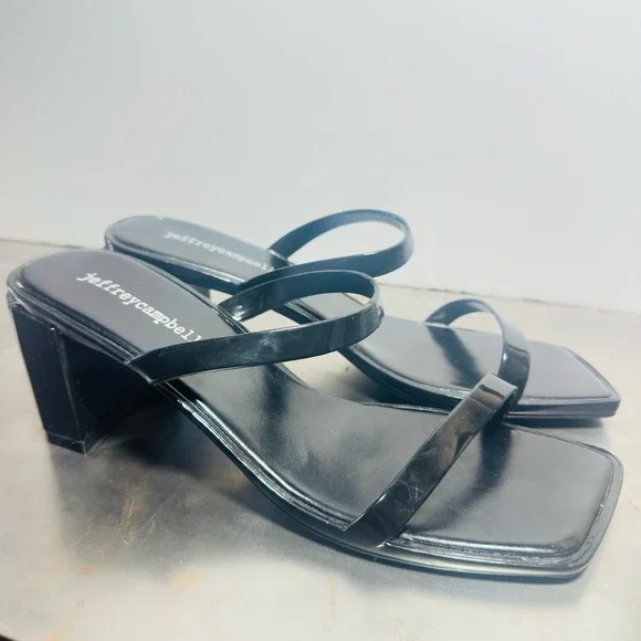 NEW Jeffrey Campbell Block Heel Slide Sandal Jelly Strappy Square Toe Jamm Black - Picture 2 of 10